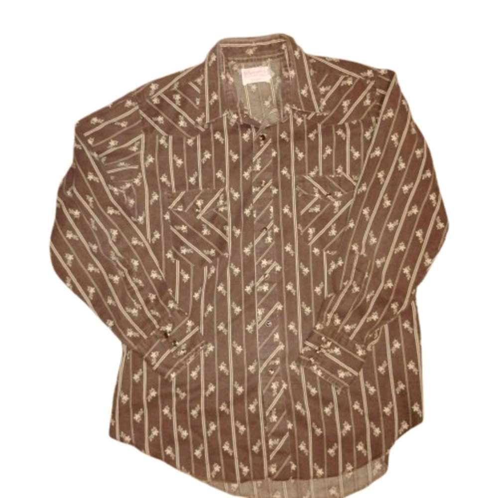 Vintage Wrangler Permanent Press Wstrn Pearl Snap Single Needle Long Tail 17-34